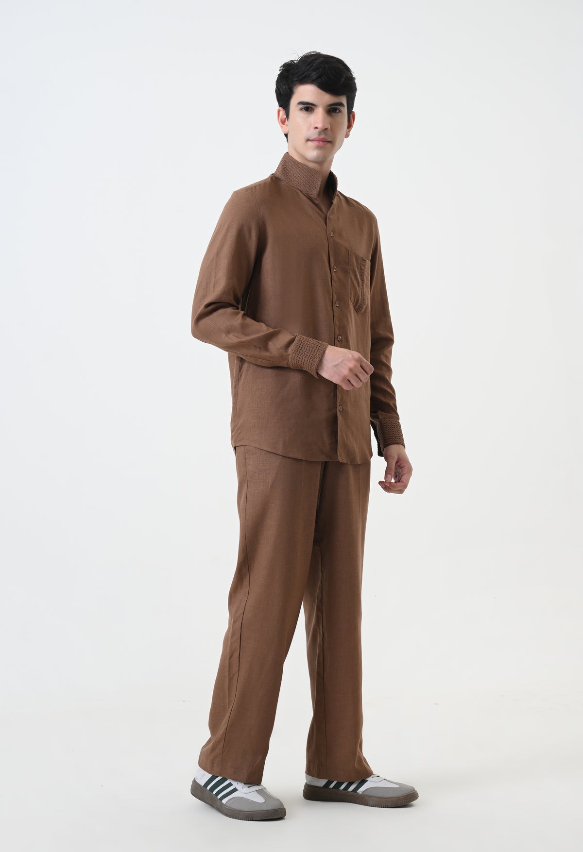 Brown Linen Pintucks Co-ord Set