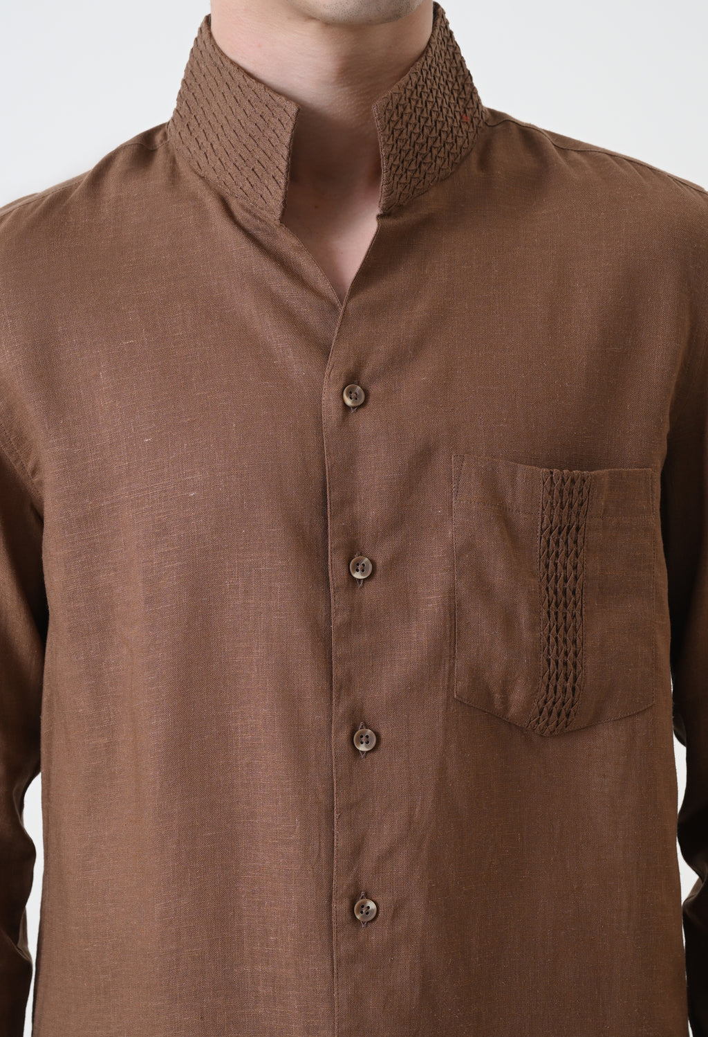 Brown Linen Pintucks Co-ord Set