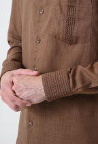 Brown Linen Pintucks Co-ord Set