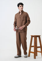 Brown Linen Pintucks Co-ord Set