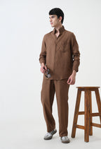 Brown Linen Pintucks Co-ord Set