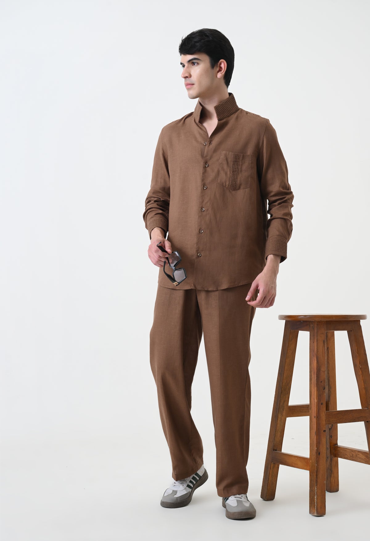 Brown Linen Pintucks Co-ord Set