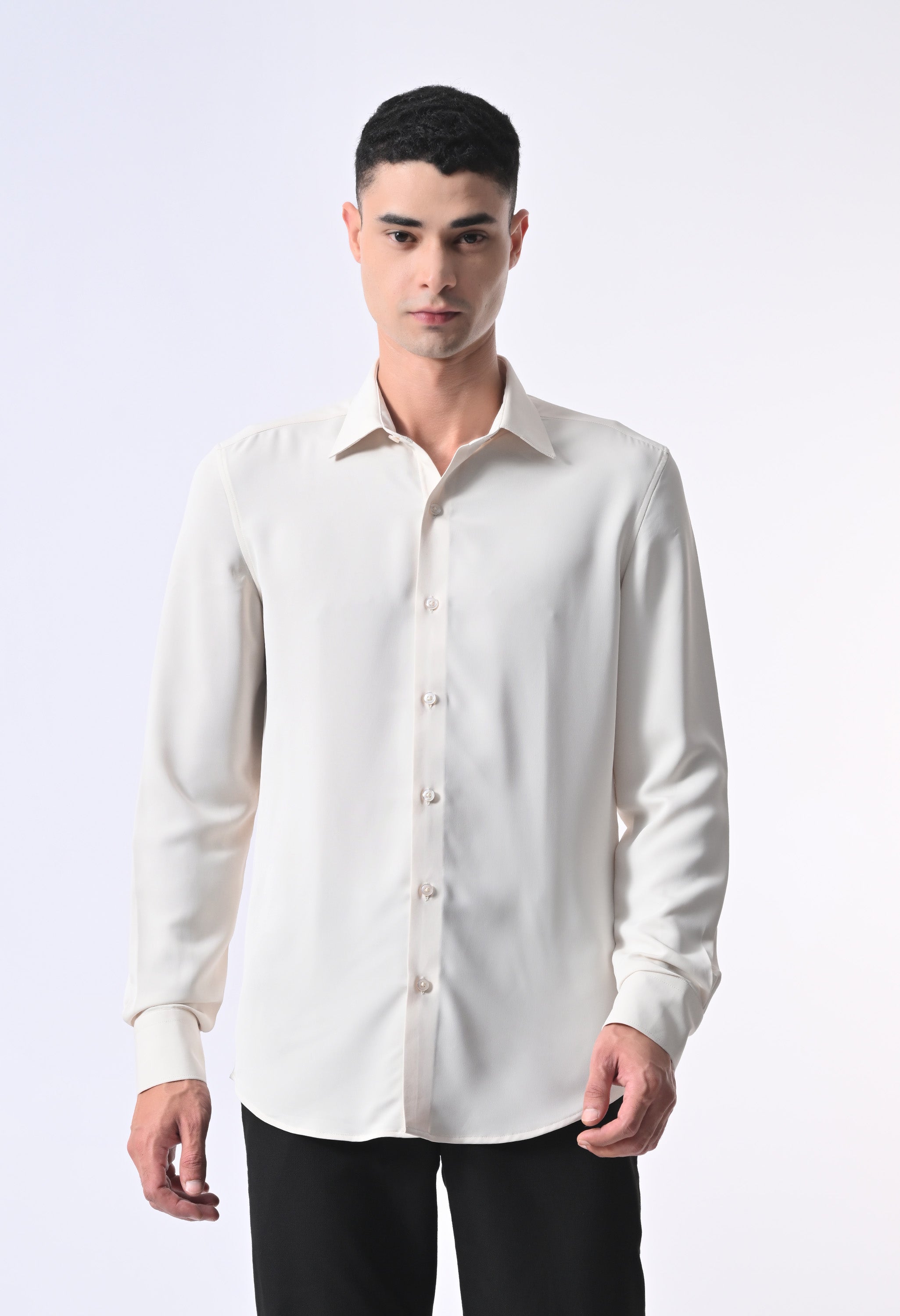 WRINKLE FREE FABRIC SHIRT - CREAM