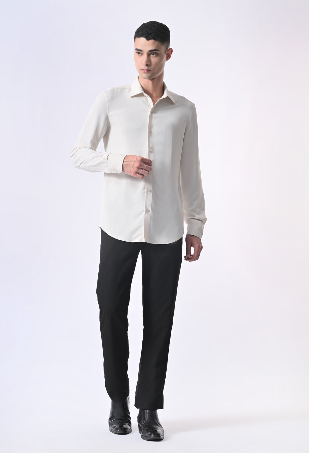 WRINKLE FREE FABRIC SHIRT - CREAM