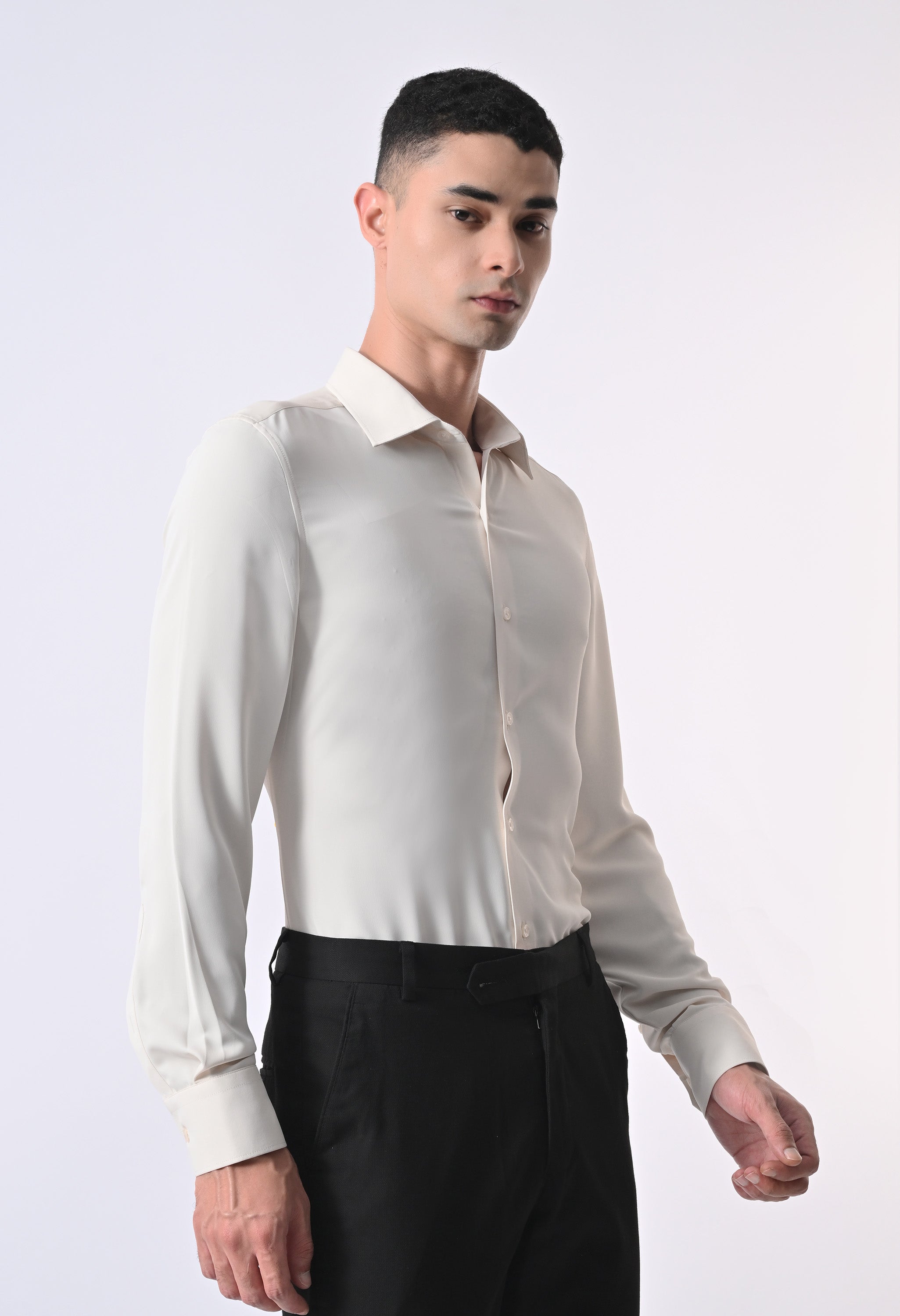 WRINKLE FREE FABRIC SHIRT - CREAM