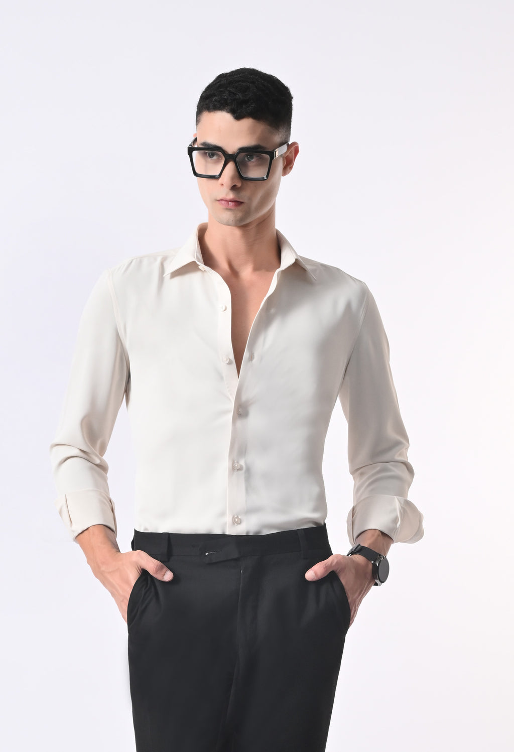 WRINKLE FREE FABRIC SHIRT - CREAM