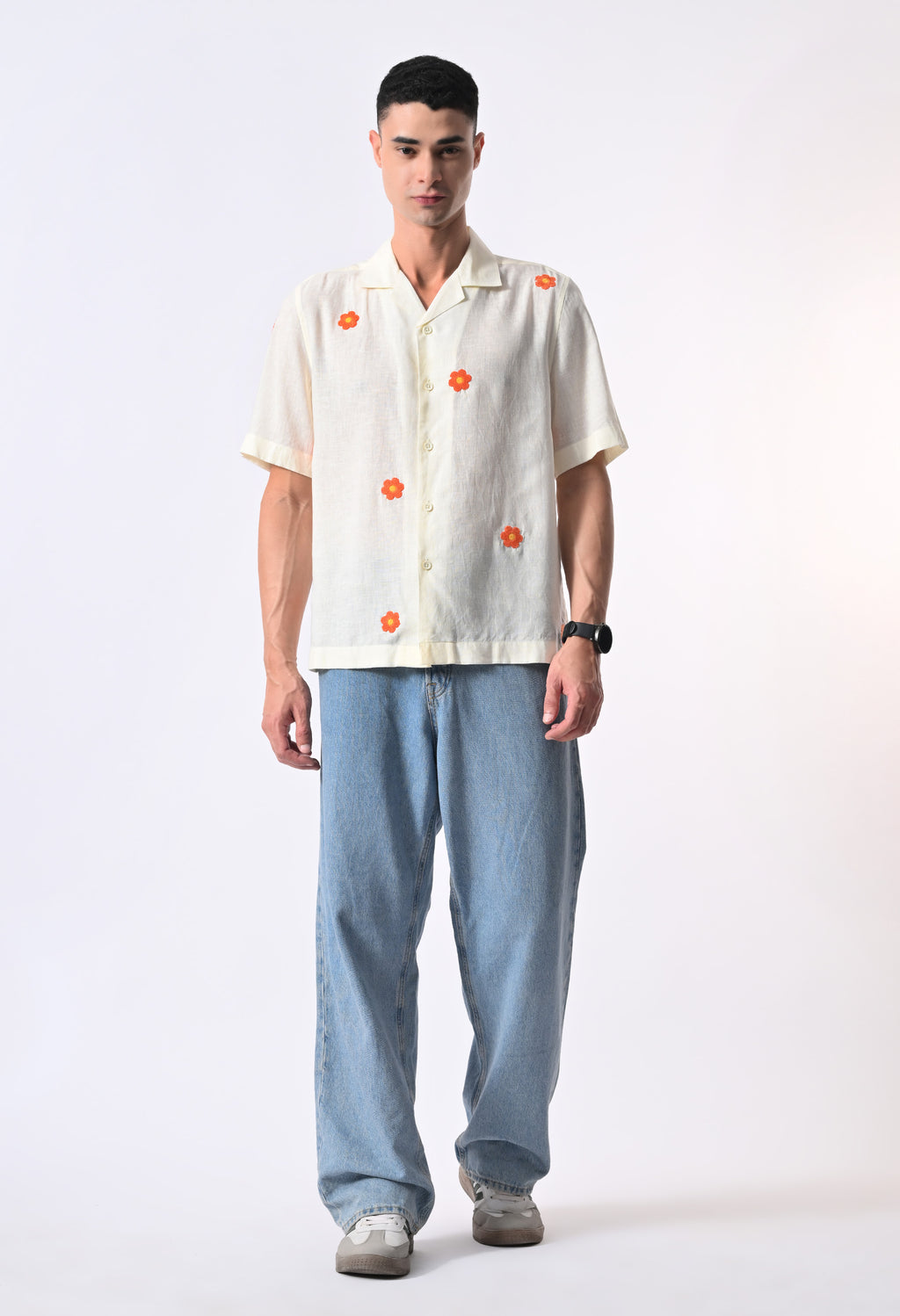 BOX FIT LINEN SHIRT - CREAM