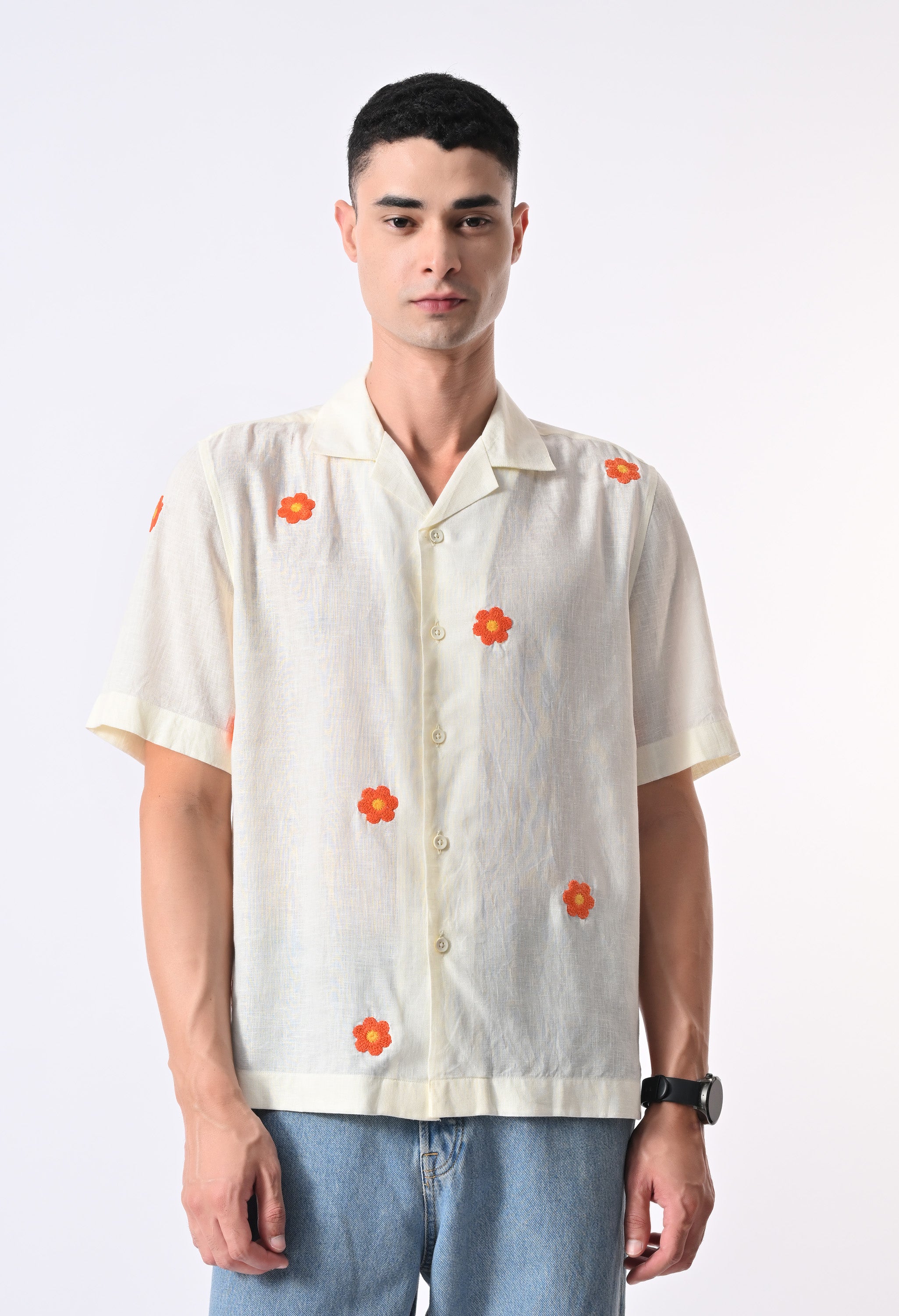 BOX FIT LINEN SHIRT - CREAM