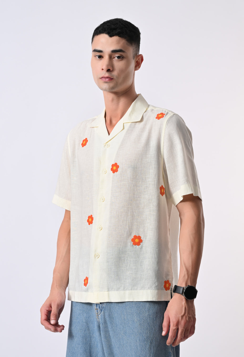 BOX FIT LINEN SHIRT - CREAM