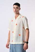 BOX FIT LINEN SHIRT - CREAM