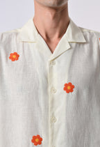 BOX FIT LINEN SHIRT - CREAM