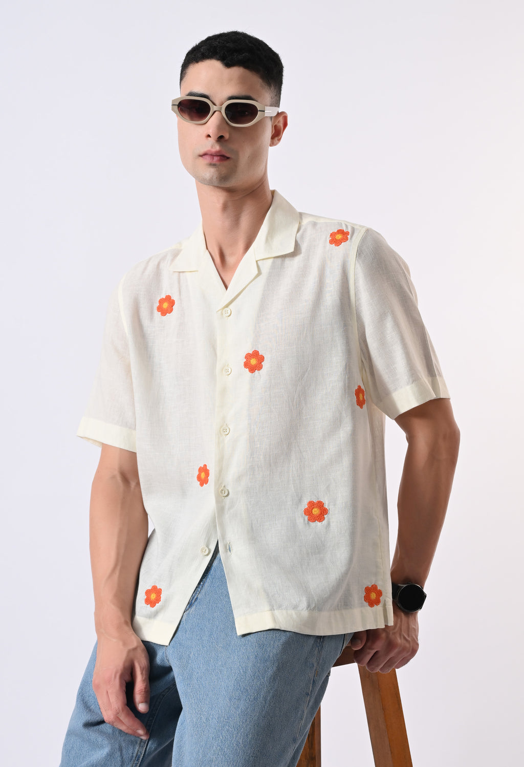 BOX FIT LINEN SHIRT - CREAM