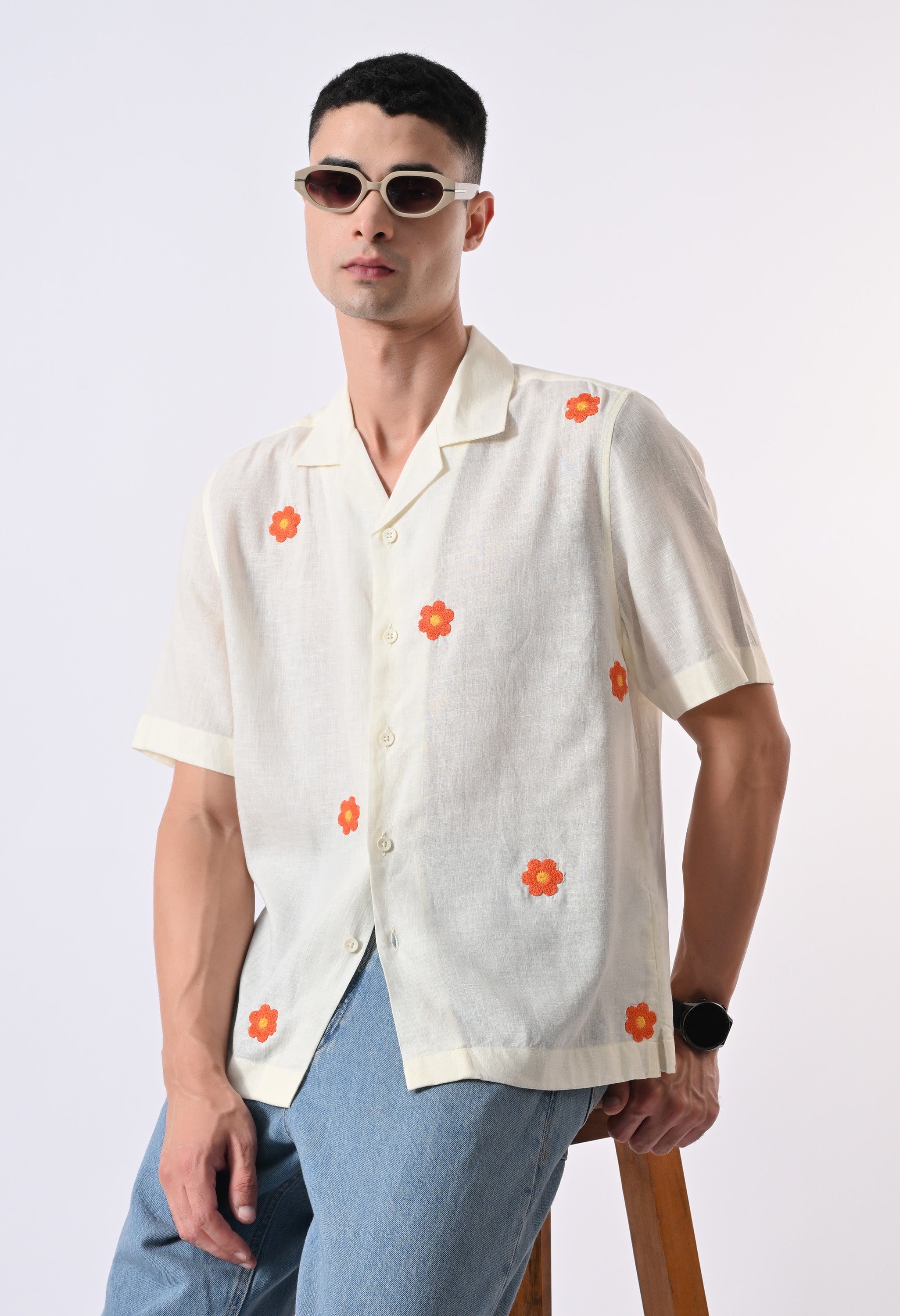 BOX FIT LINEN SHIRT - CREAM