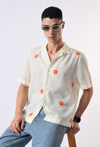 BOX FIT LINEN SHIRT - CREAM