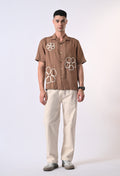 BOX FIT LINEN SHIRT - BROWN
