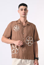 BOX FIT LINEN SHIRT - BROWN