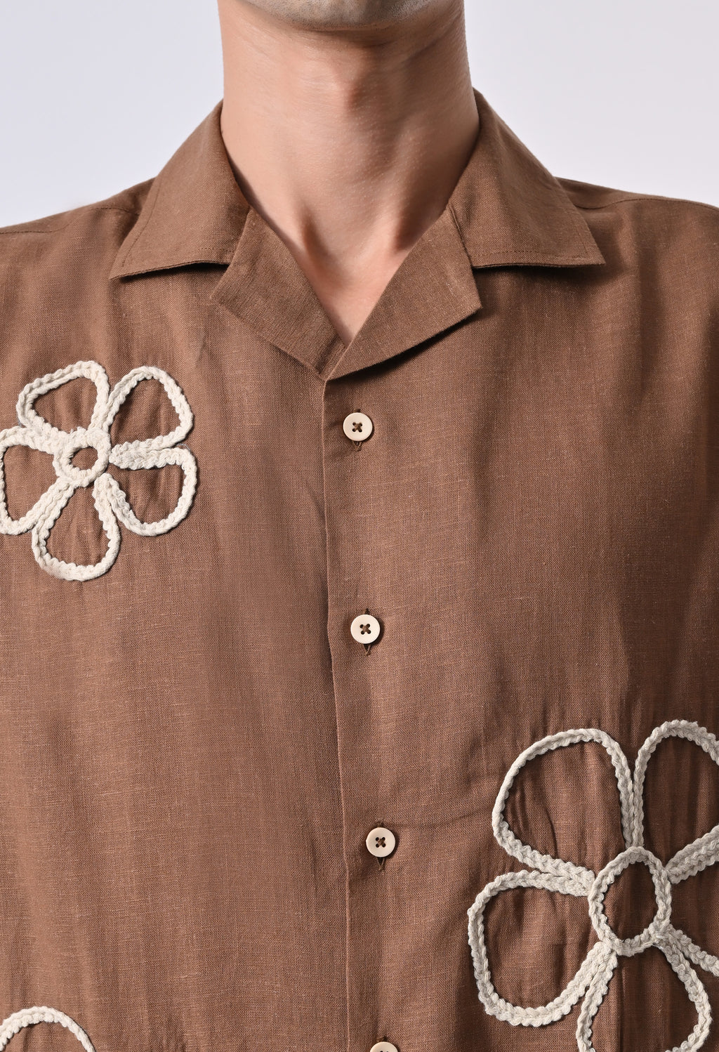 BOX FIT LINEN SHIRT - BROWN