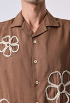 BOX FIT LINEN SHIRT - BROWN