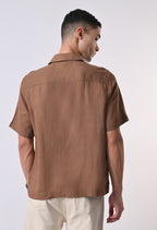 BOX FIT LINEN SHIRT - BROWN