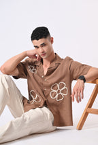 BOX FIT LINEN SHIRT - BROWN