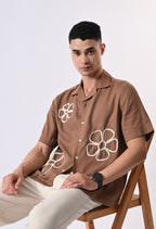 BOX FIT LINEN SHIRT - BROWN